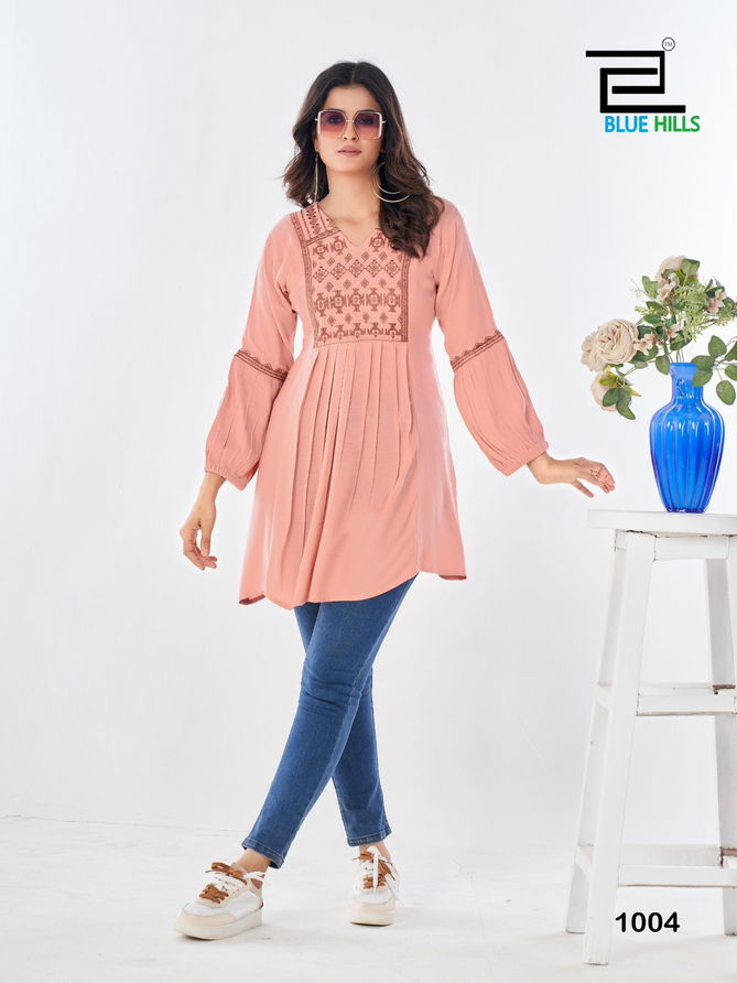 Manu Bhaker By Blue Hills Rayon Short Kurti Wholesale Shop In Surat
